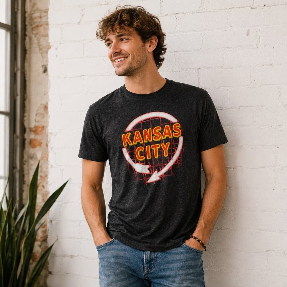 Kansas City Graphic T Shirt Vintage Hustle USA Made Black Tee Size Large
